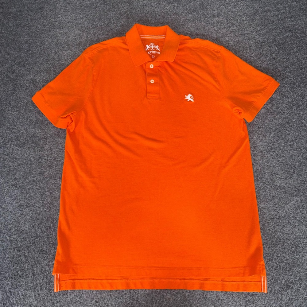 Express Men Large Orange Cotton Pique Polo Shirt Short Sleeve Casual Golf Preppy